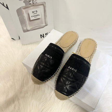 GRANVILLE ESPADRILLE MULE BLACK QUILTED CANNAGE CALFSKIN