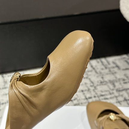 CHLOÉ 26S HIGH-HEELED MULES IN CAMEL BROWN CALFSKIN