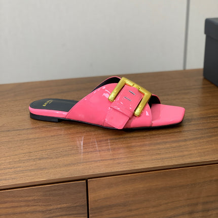 BALMAIN 26S B-BELT FLAT SANDALS IN PINK CALFSKIN