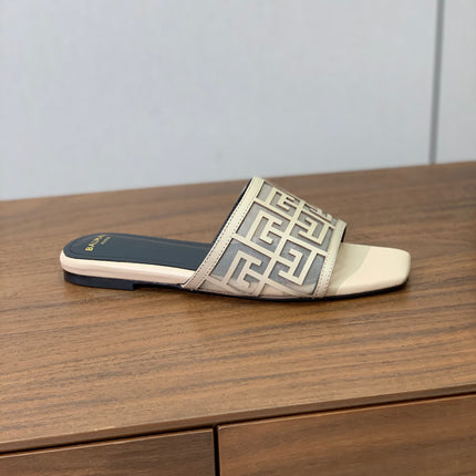 BALMAIN 26S FLAT SANDALS IN BEIGE CALFSKIN AND MESH