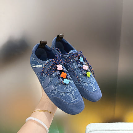 LV 26S SNEAKERS IN BLUE DENIM AND SUEDE WITH FLOWER CHARM