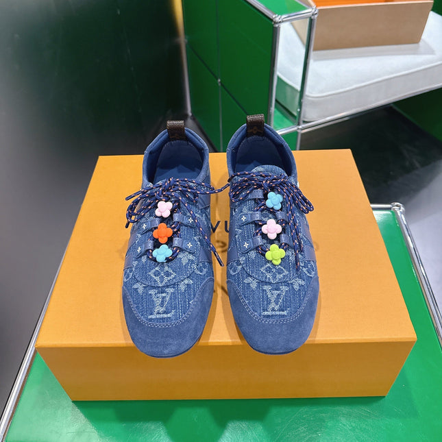 LV 26S SNEAKERS IN BLUE DENIM AND SUEDE WITH FLOWER CHARM