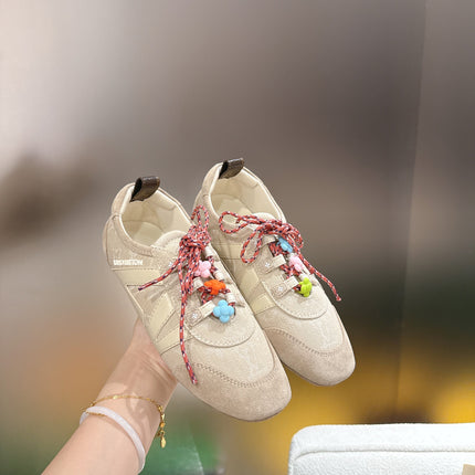 LV 26S SNEAKERS IN BEIGE DENIM AND SUEDE WITH FLOWER CHARM