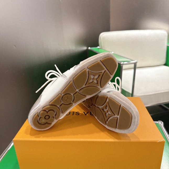 LV 26S MULE SNEAKERS IN SILVER LAMBSKIN AND BEIGE SUEDE