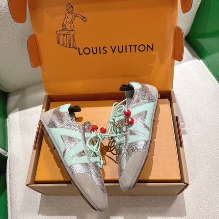 LV 26S SNEAKERS IN BEIGE SUEDE AND SILVER LAMBSKIN WITH CHERRY CHARM