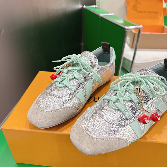 LV 26S SNEAKERS IN BEIGE SUEDE AND SILVER LAMBSKIN WITH CHERRY CHARM