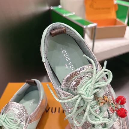 LV 26S SNEAKERS IN BEIGE SUEDE AND SILVER LAMBSKIN WITH CHERRY CHARM