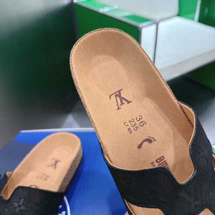 LV 26S SLIDES IN BLACK SUEDE