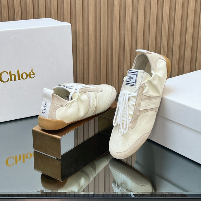 CHLOÉ 26S SNEAKERS IN CREAM WHITE CALFSKIN AND LIGHT PINK SUEDE