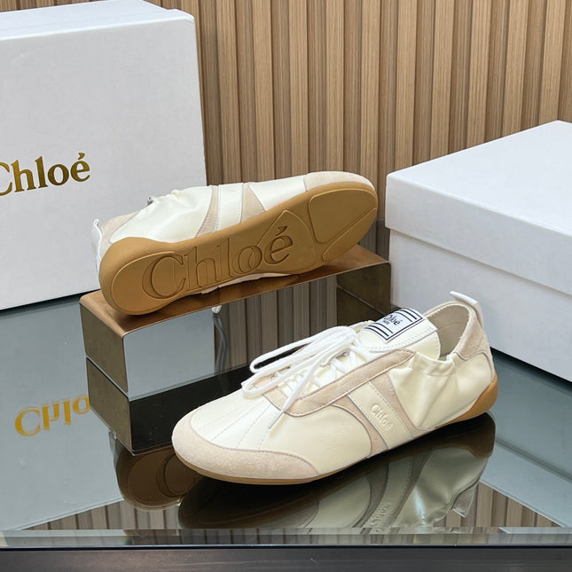 CHLOÉ 26S SNEAKERS IN CREAM WHITE CALFSKIN AND LIGHT PINK SUEDE