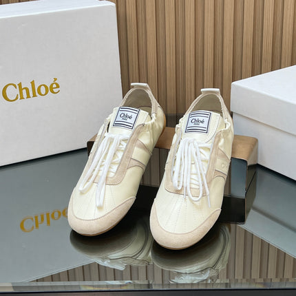 CHLOÉ 26S SNEAKERS IN CREAM WHITE CALFSKIN AND LIGHT PINK SUEDE