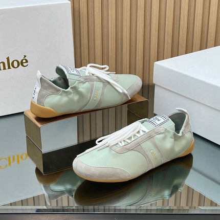 CHLOÉ 26S SNEAKERS IN LIGHT GREEN CALFSKIN AND GREY SUEDE