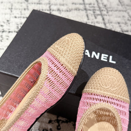 BALLET FLAT 25S IN PINK AND BEIGE RAFFIA