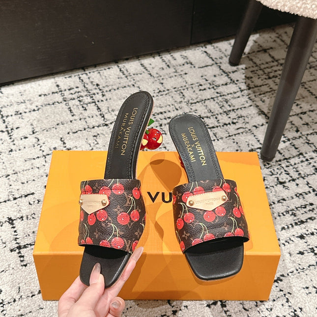 LV CHERRY HIGH HEELS 25S 55 MM IN DARK BROWN MIX BLACK CALFSKIN STYLE 12