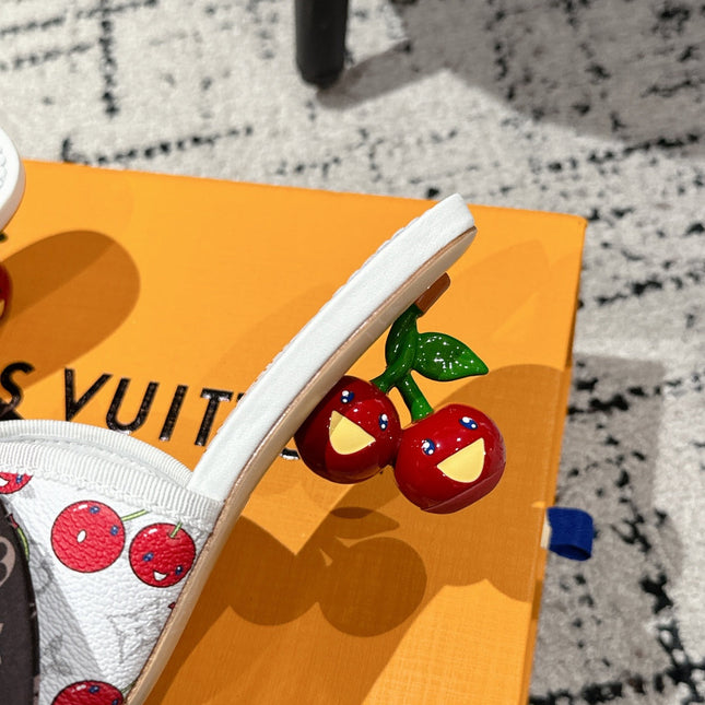 LV CHERRY HIGH HEELS 25S IN WHITE CALFSKIN WITH BOW STYLE 9