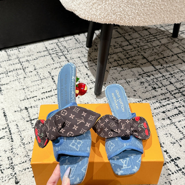 LV CHERRY HIGH HEELS 25S IN BLUE DENIM WITH BOW STYLE 8