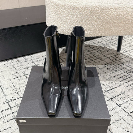 YSL 25S HEELED ANKLE BOOTS 70 MM IN BLACK LAMBSKIN