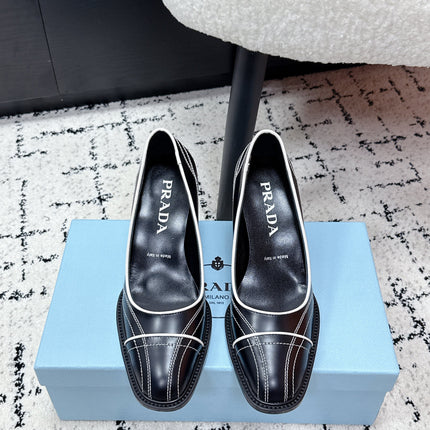 PRADA 26S BOWLING-STYLE HIGH HEELS 70MM IN BLACK CALFSKIN