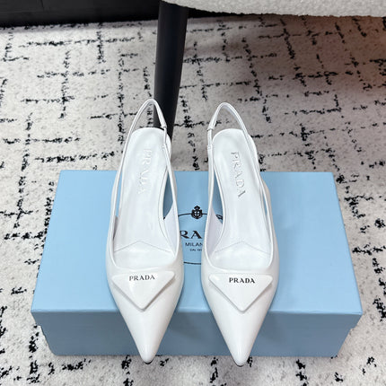 PRA 26S SLINGBACK PUMPS 60MM IN WHITE PATENT CALFSKIN