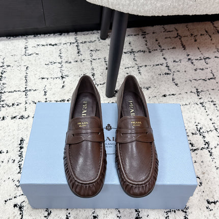 PRADA 26S LOAFERS 25MM IN DARK BROWN CALFSKIN