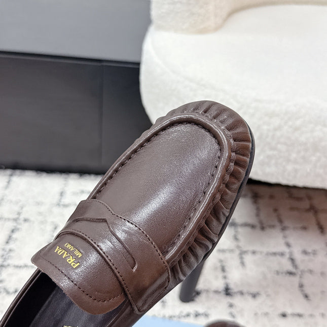PRADA 26S LOAFERS 25MM IN DARK BROWN CALFSKIN