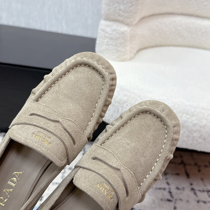 PRADA 26S LOAFERS 25MM IN BEIGE SUEDE