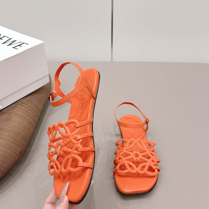 LOEWE 26S SQUARE TOE SANDALS IN ORANGE CALFSKIN LOGO