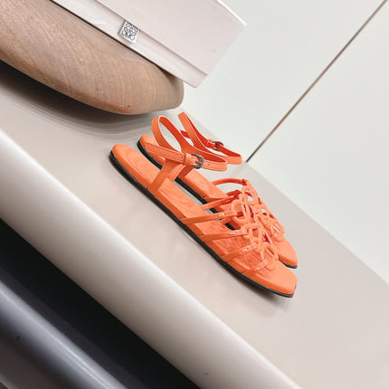 LOEWE 26S SQUARE TOE SANDALS IN ORANGE CALFSKIN LOGO