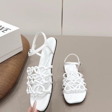 LOEWE 26S SQUARE TOE SANDALS IN WHITE CALFSKIN LOGO