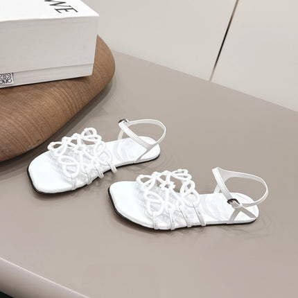 LOEWE 26S SQUARE TOE SANDALS IN WHITE CALFSKIN LOGO