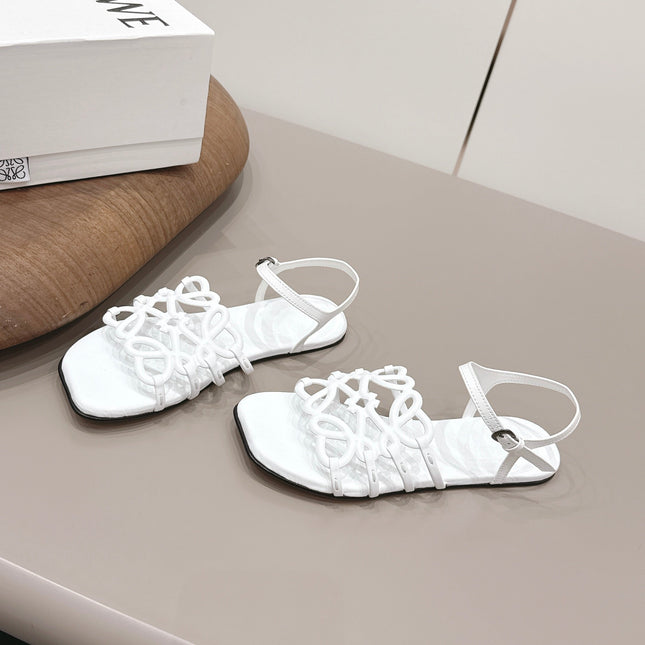 LOEWE 26S SQUARE TOE SANDALS IN WHITE CALFSKIN LOGO
