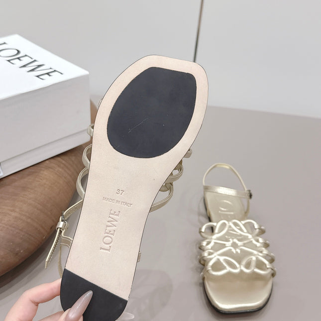 LOEWE 26S SQUARE TOE SANDALS IN GOLD CALFSKIN LOGO