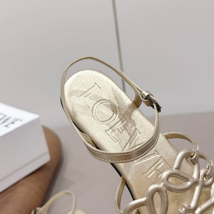 LOEWE 26S SQUARE TOE SANDALS IN GOLD CALFSKIN LOGO