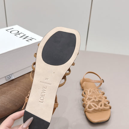 LOEWE 26S SQUARE TOE SANDALS IN LIGHT BROWN CALFSKIN LOGO