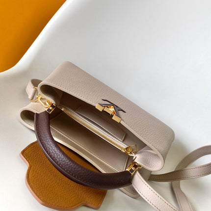LV 26S CAPUCINES BAG 27 IN GRAYISH BEIGE TAURILLON CALFSKIN
