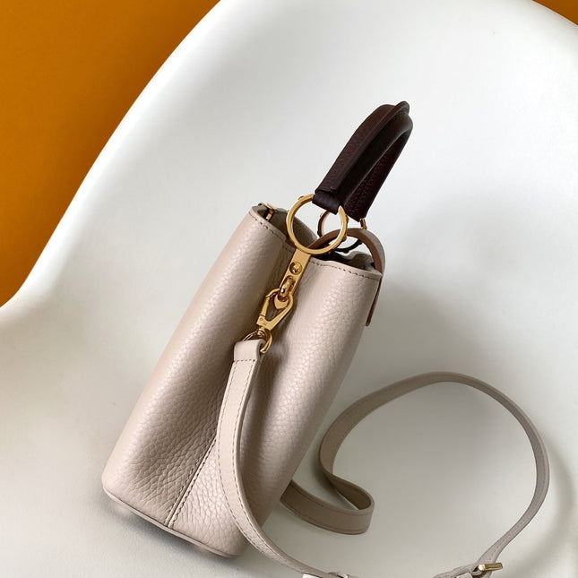 LV 26S CAPUCINES BAG 27 IN GRAYISH BEIGE TAURILLON CALFSKIN