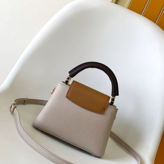 LV 26S CAPUCINES BAG 21 IN GRAYISH BEIGE TAURILLON CALFSKIN