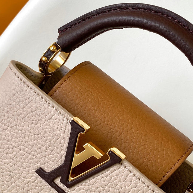 LV 26S CAPUCINES BAG 21 IN GRAYISH BEIGE TAURILLON CALFSKIN