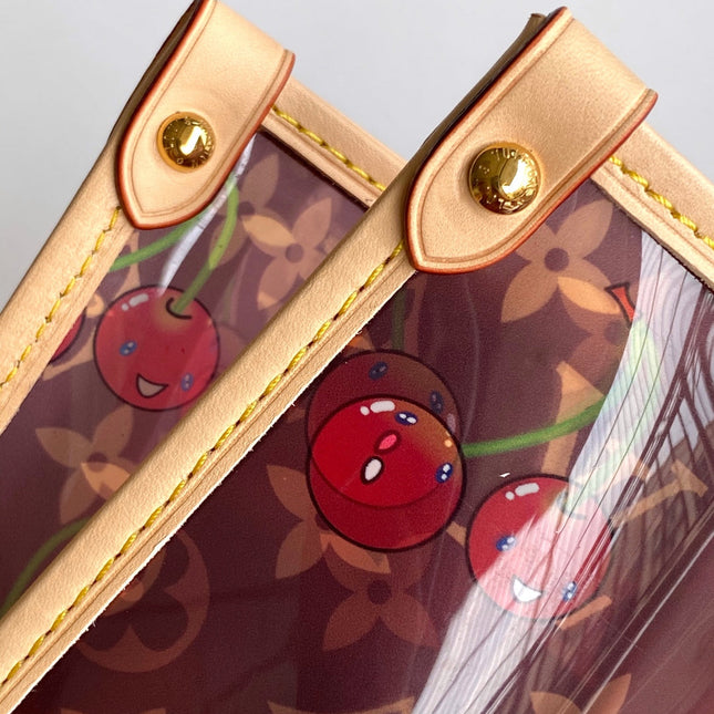 LV 26S ONTHEGO TOTE 41 IN CHERRY RED CLEAR PVC AND CALFSKIN