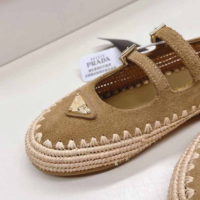 PRADA 26S MARY JANE ESPADRILLES SHOES IN BROWN SUEDE WITH LOGO