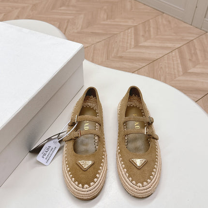 PRADA 26S MARY JANE ESPADRILLES SHOES IN BROWN SUEDE WITH LOGO