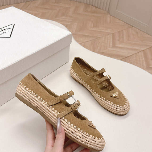 PRADA 26S MARY JANE ESPADRILLES SHOES IN BROWN SUEDE WITH LOGO