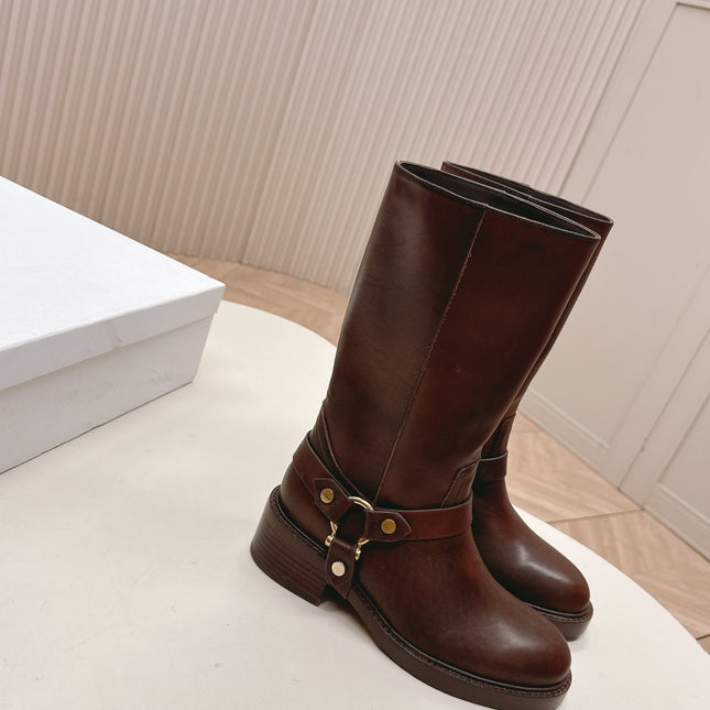CHLOÉ 26S BOOTS 45 MM IN DARK BROWN CALFSKIN