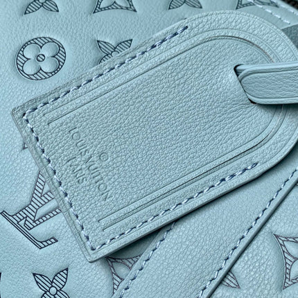 KEEPALL BANDOULIÈRE 50 IN SKY BLUE MONOGRAM SHADOW EMBOSSED CALFSKIN