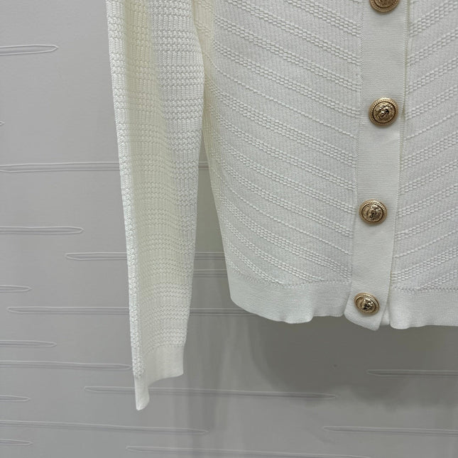 BALMAIN 25S KNITTED ROUND NECK LONG SLEEVE CARDIGAN 264243