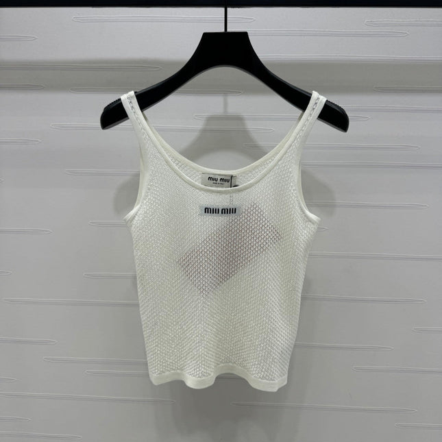 MIU 25S ROUND NECK KNIT TANK TOP WITH HOLES 264266
