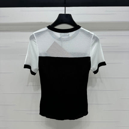 MIUMIU CREW NECK SHORT-SLEEVE SHEER KNIT TOP 274813