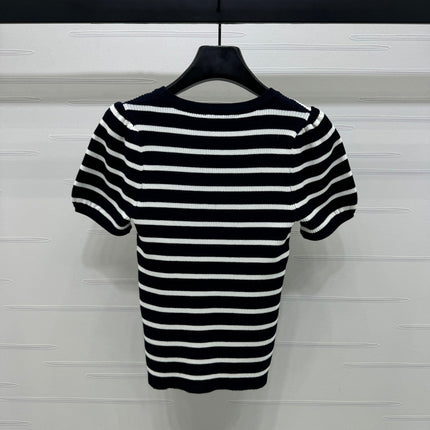 VIVIENE 25S SHORT SLEEVE STRIPED ROUND NECK KNIT SWEATER 264249