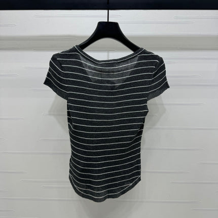 DIOR 25S SHORT SLEEVE STRIPED V-NECK SWEATER 264077
