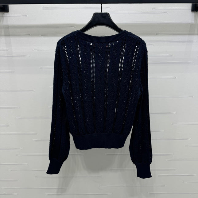 VALENTINO CREW NECK LONG-SLEEVE EMBROIDERED KNIT TOP 274958
